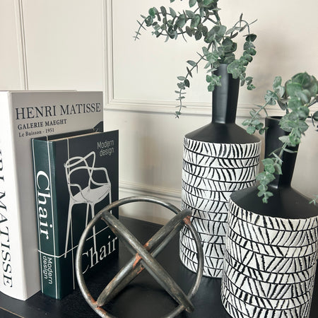 Small Black and White Aztec Bottle Neck Vase