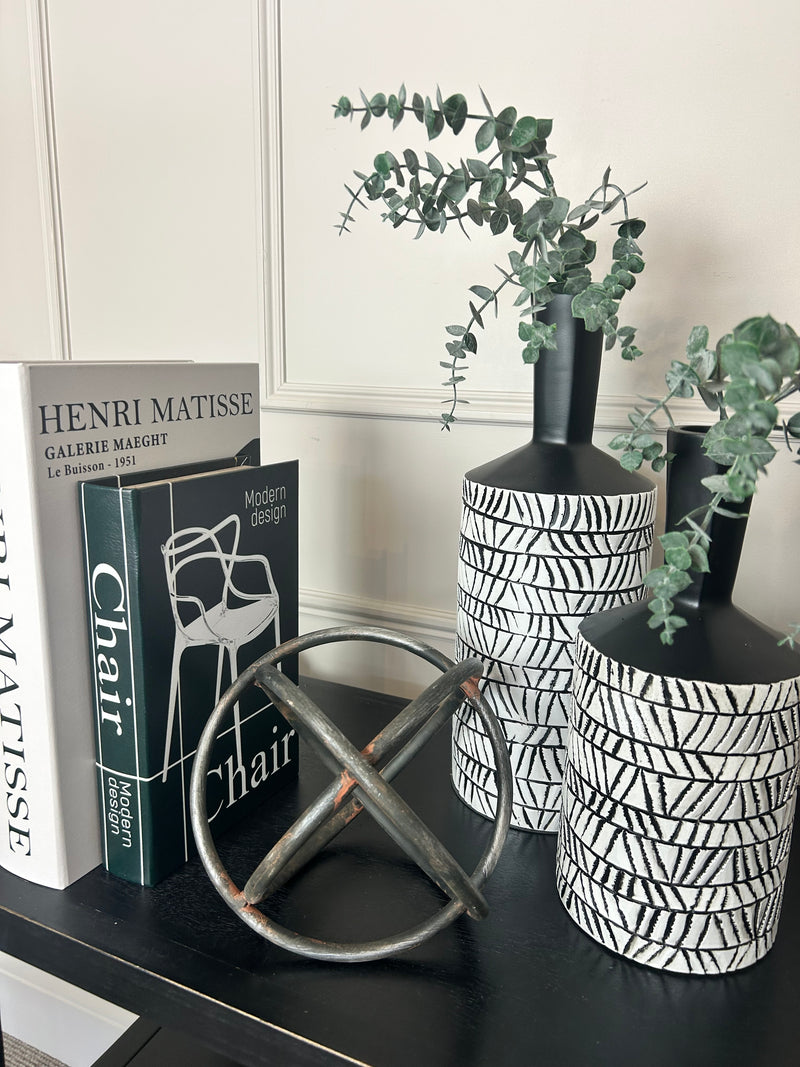Small Black and White Aztec Bottle Neck Vase