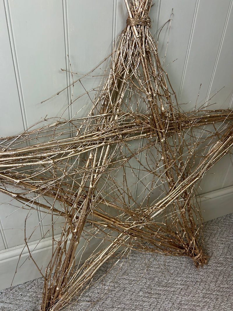 Extra large Champagne gold twig rustic wicker Bamboo Star