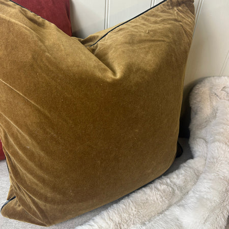 Tobacco dark ochre Velvet Cushion dark trim 40cm Feather Filled