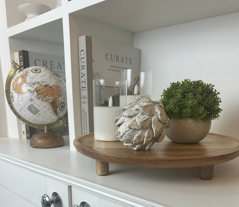 Natural wooden tray plate on feet 35cm