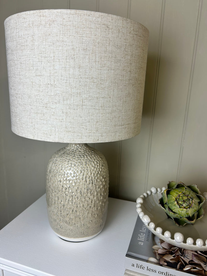 Stoneware ceramic Two Tone Taupe natural Textured Lamp Linen Shade