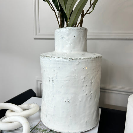 Medium White Organic Glazed  Vase