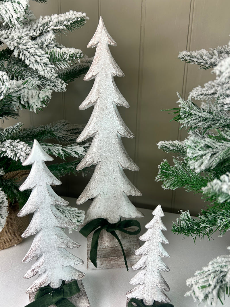 Snowy White Wash Standing Christmas trees, 3 Sizes