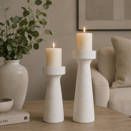 White rustic textured candle holder 2 sizes