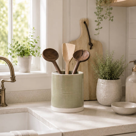 Ceramic clay two tone coxwell utensils holder