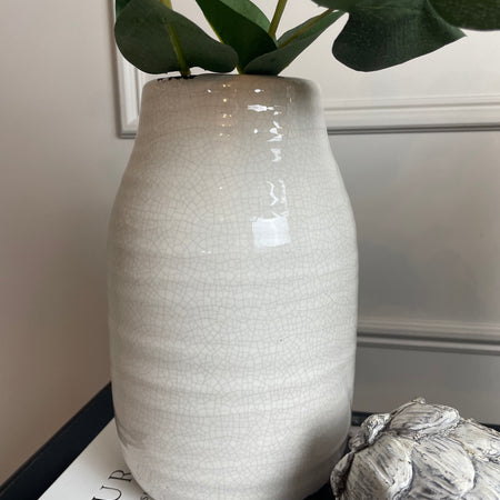 White Ribbed Glazed Vase