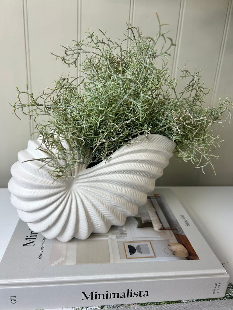 Bronze Pewter Ribbed Ceramic Planter