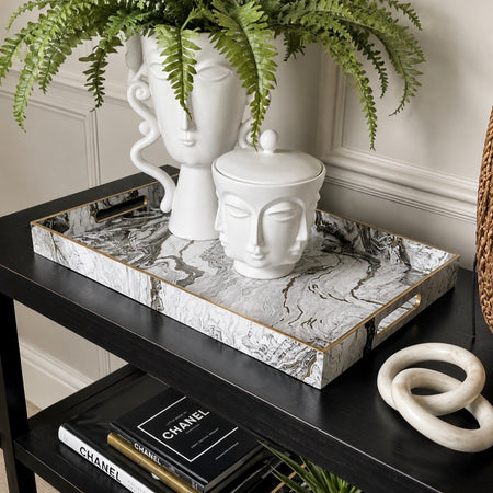 Large white and gold marble tray