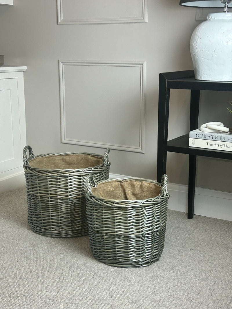 Washed finish Straight sided handled lined basket 2 sizes