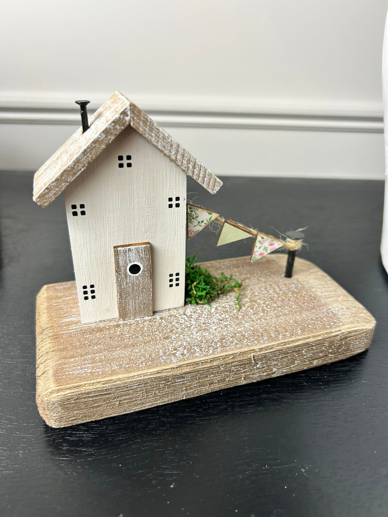 Wooden decorative Cottage With Bunnting