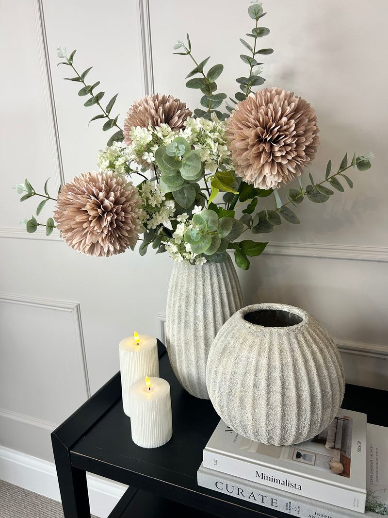Stone ribbed vase rustic 2 sizes