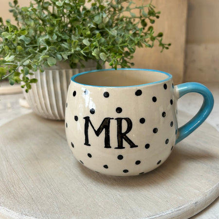 Polka Dot ‘Mr’ Mug large blue green
