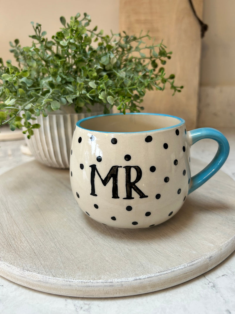 Polka Dot ‘Mr’ Mug large blue green