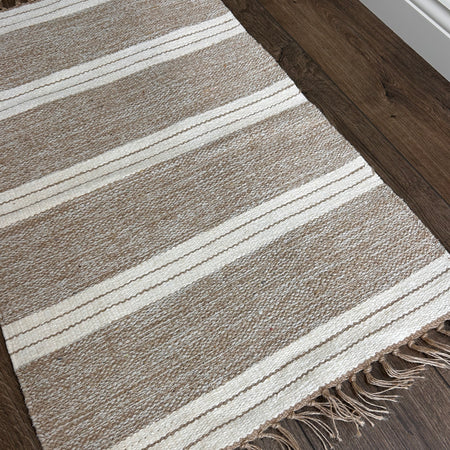 Stripe washable rug mat cream beige neutral 60x90cm and 70x130cm 2 size