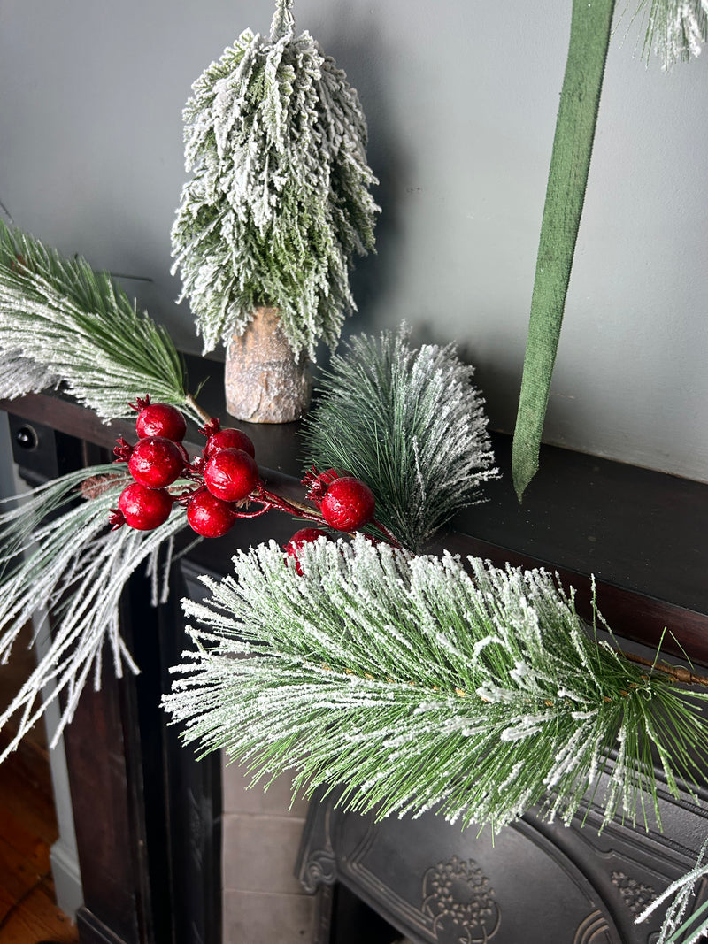 Large thick Red Berry Frosted Garland