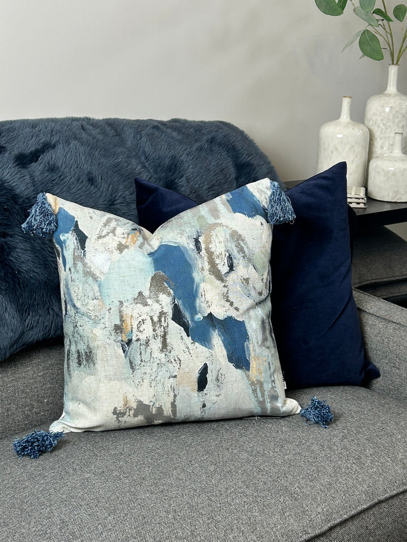 Navy abstract cushion with tassel cushions 45cm