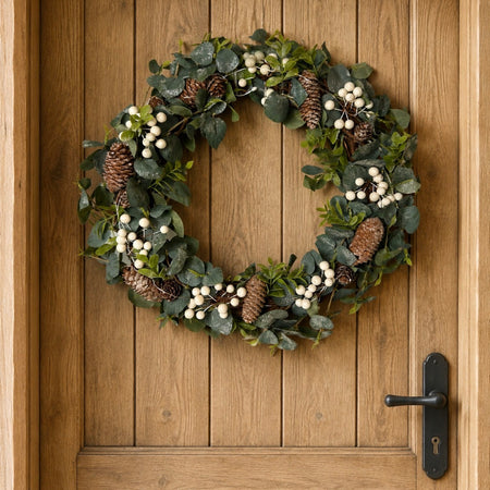 Light Up Eucalyptus And Fir cone Wreath 42cm