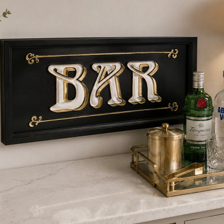 Fancy Black and Gold Hanging Bar Sign Wall Plaque