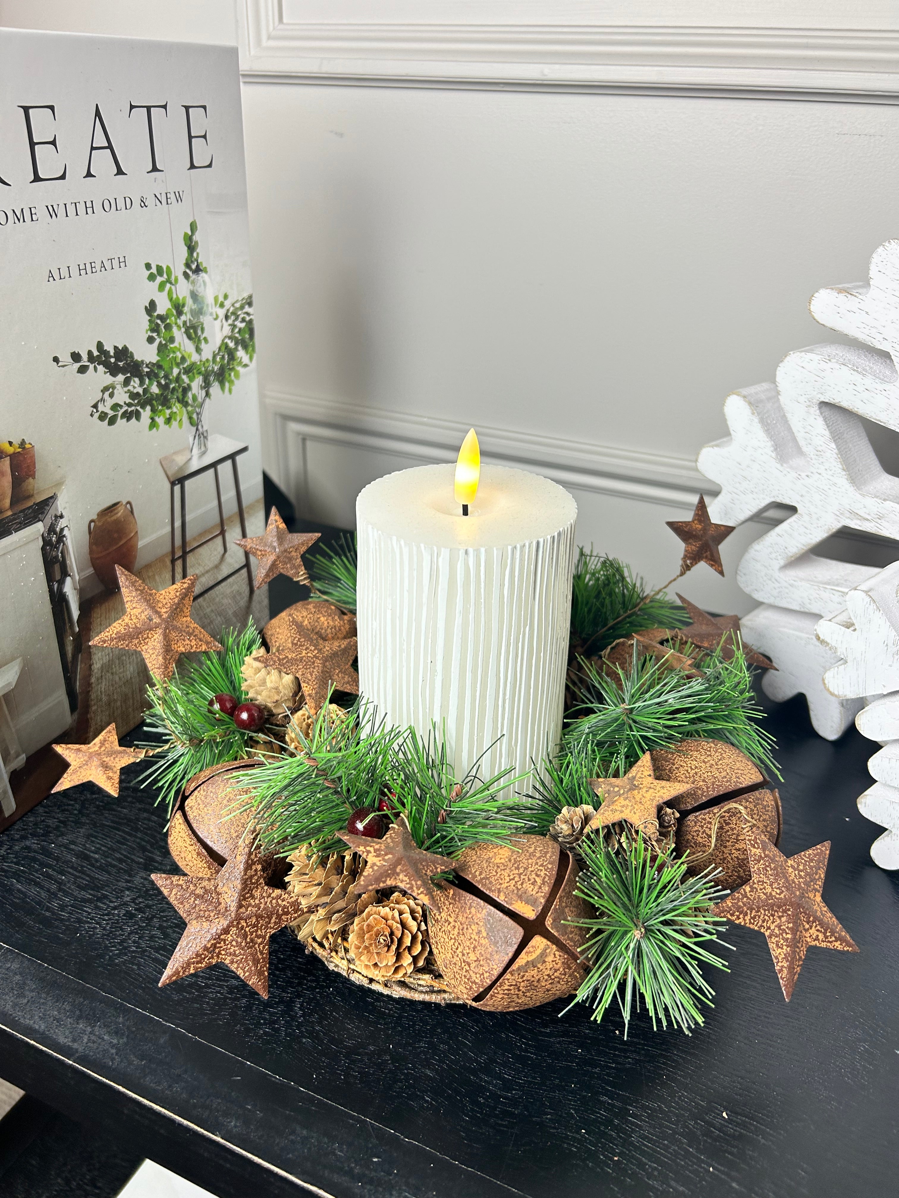 Rustic bell candle ring wreath