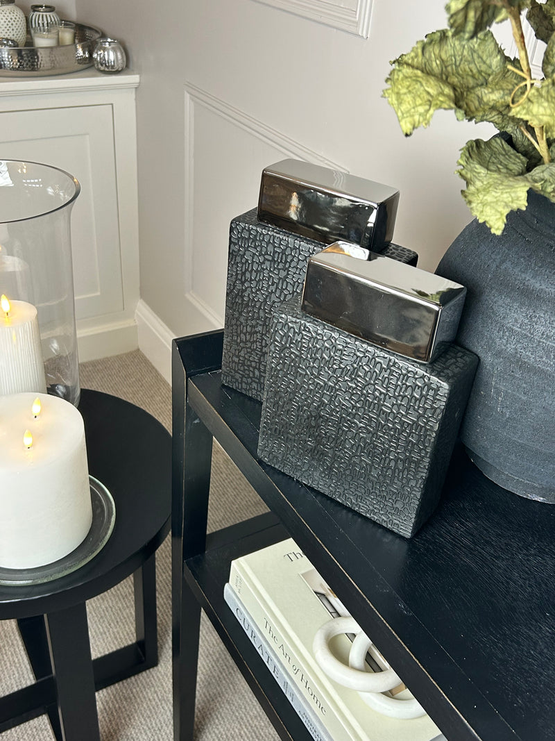 Black silver ceramic textured lidded ginger jars
