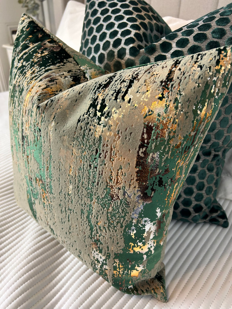 Torcello Green Taupe Gold bronze Feather Cushion 45cm