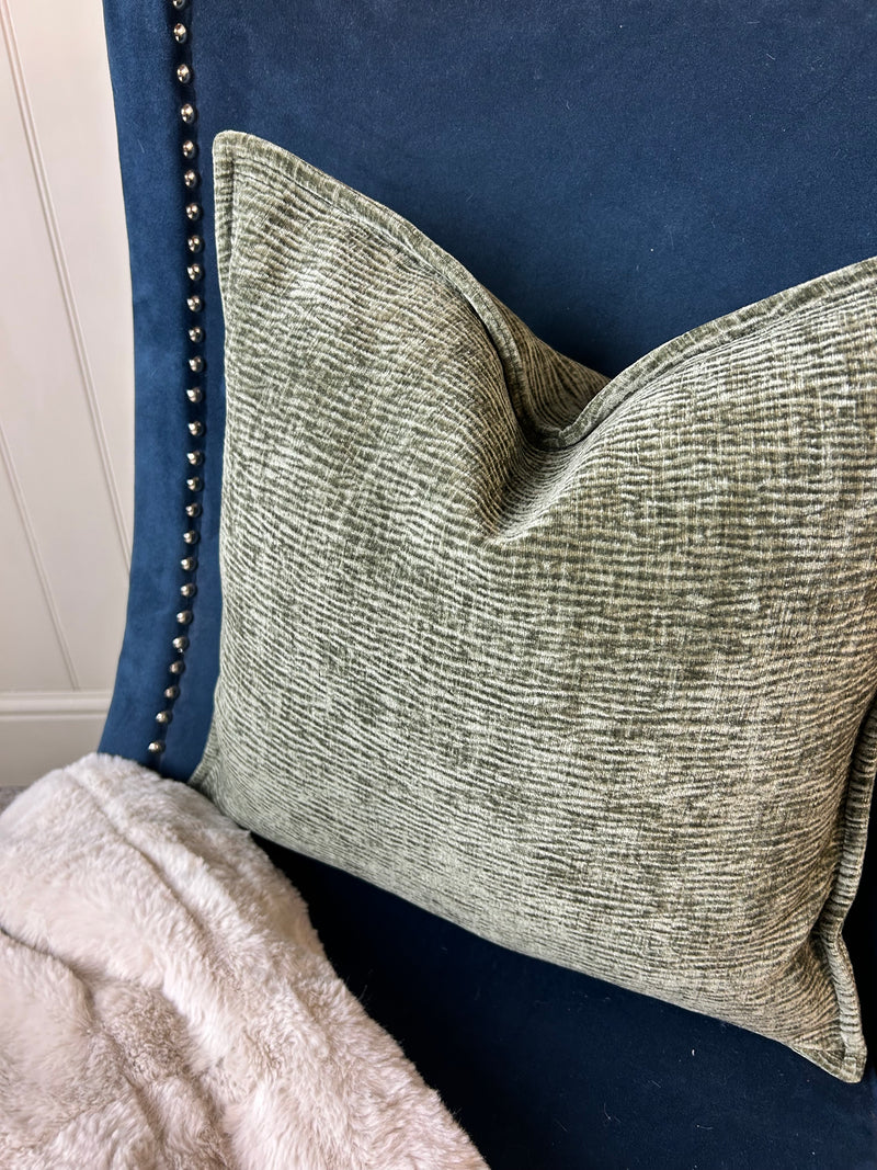 Olive Green Moddi ripple Textured Velvet Piped Edge Trim premium Cushion 45m