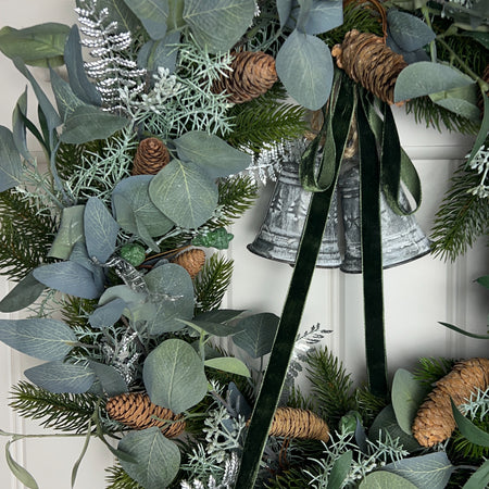 Silver leaf foliage pine cone wreath 60cm and 40cm