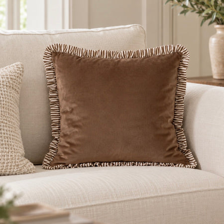 Truffle Brown stripe Frill Edge Cushion 45cm