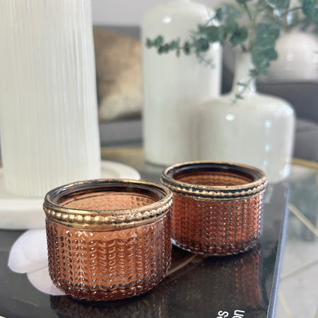 Amber Glass Dot detail Candle Holder