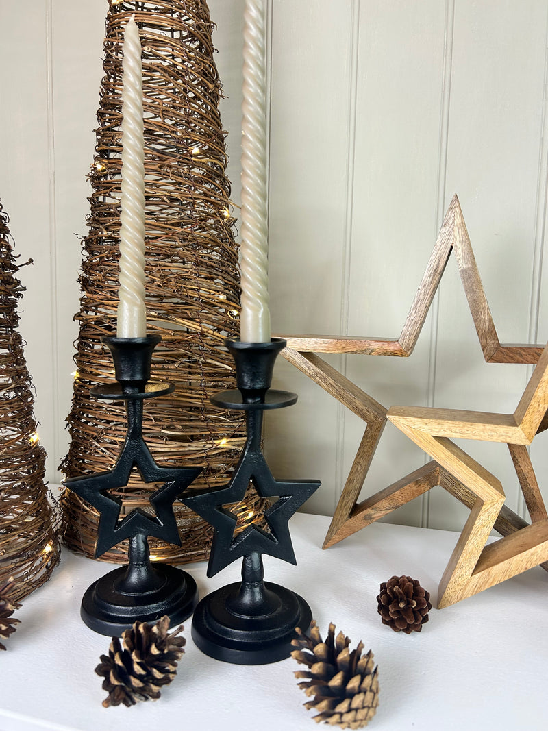 Set of 2 Black Star Metal Candlesticks