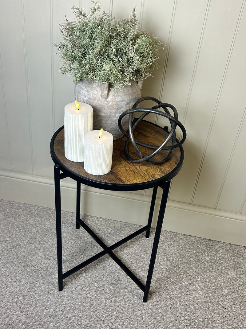 Round metal wood top side table