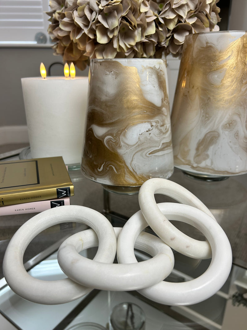 Marbled Gold & White Hurricane Candle Holder