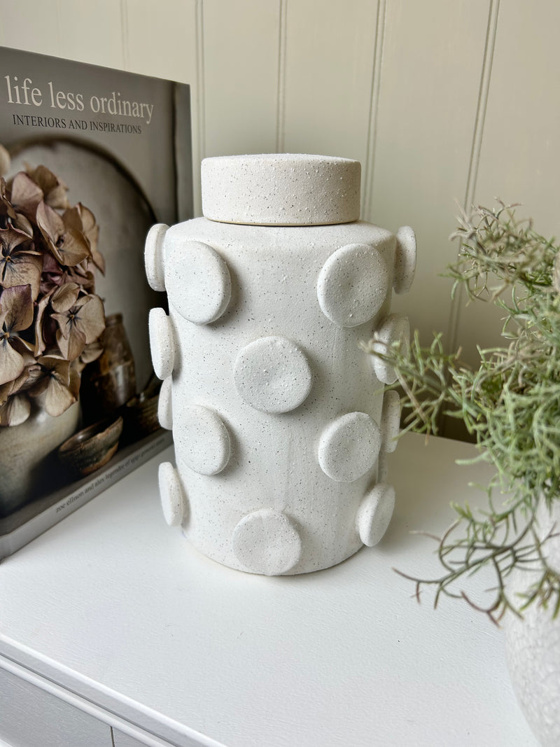 White round circle modern ginger lidded jar