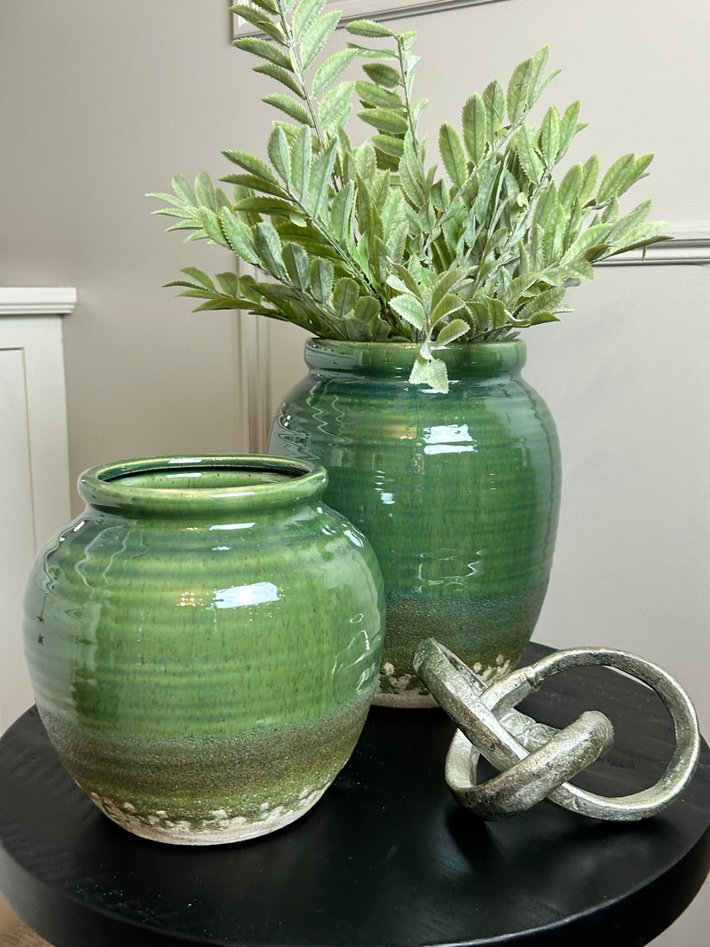 Seville green distressed tall vase