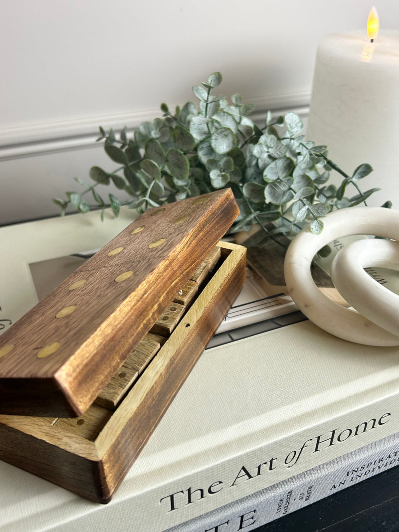 Brass wood dominoes set