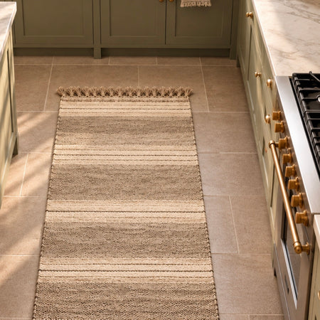 Natural stripe rustic weave rug mat with tassel 60x90