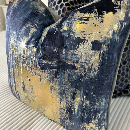 Idyllic abstract navy blue and gold grey luxury cushion
