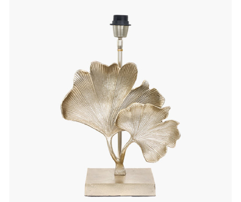 Gingko champagne leaf petal metal lamp with white oval shade