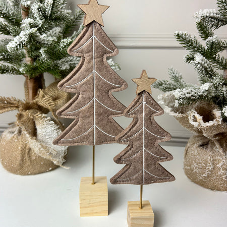 Natural Felt Christmas Tree With Star on Wood Base 2 Sizes