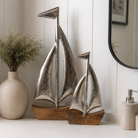 Aluminium Sailing Boat on Wooden Base, 2 Sizes