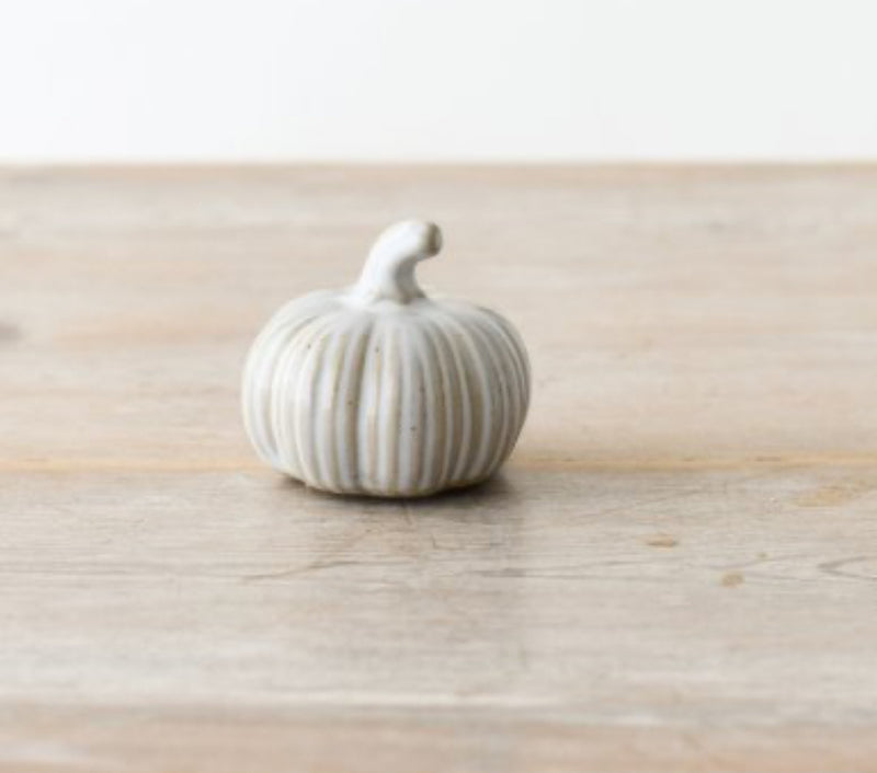 Set of two reactive glaze ribbed pumpkins
