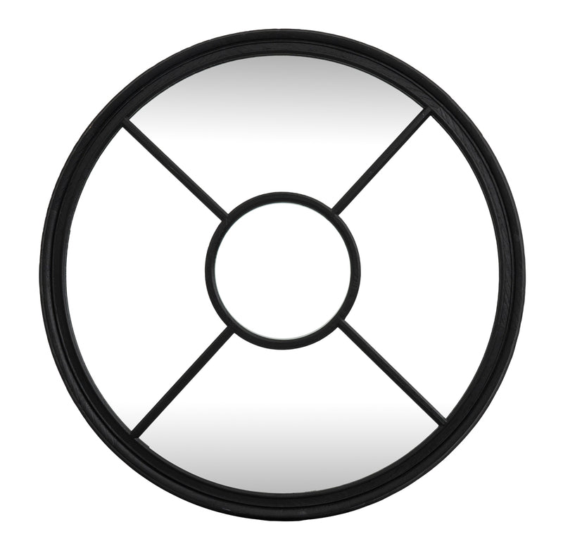 Black wooden round window mirror 100cm