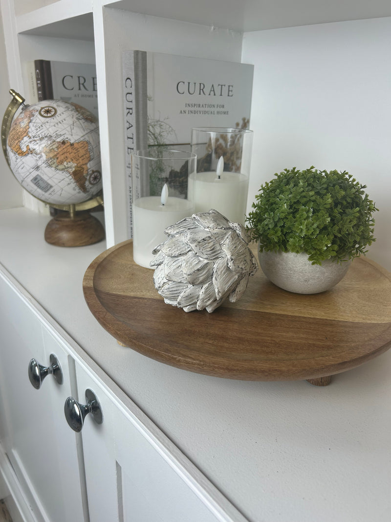 Natural wooden tray plate on feet 35cm
