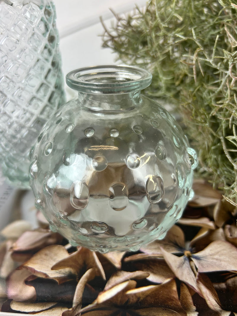 Squat glass bobble bottle vase round 8cm