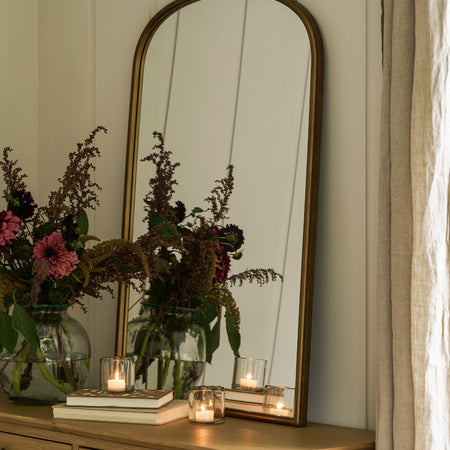 Bowcott Gold brass arched wall metal mirror 92x61cm