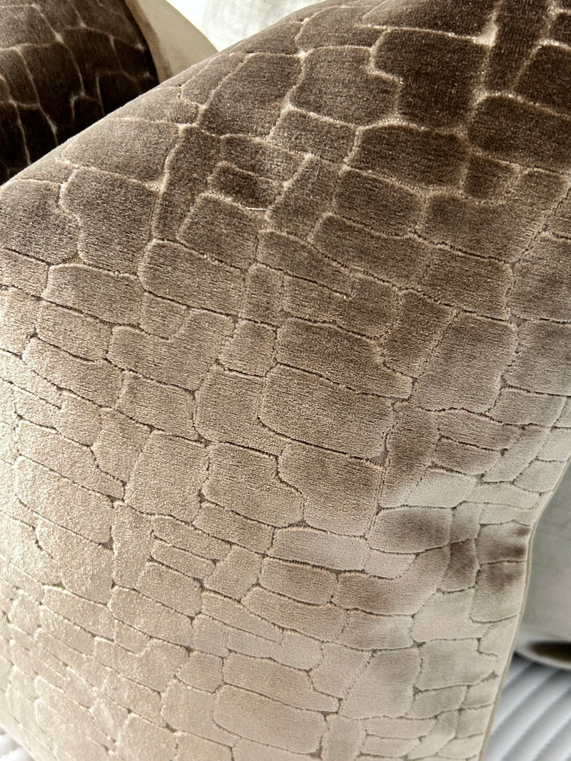 Bloomsbury taupe velvet textured cushion feather filled