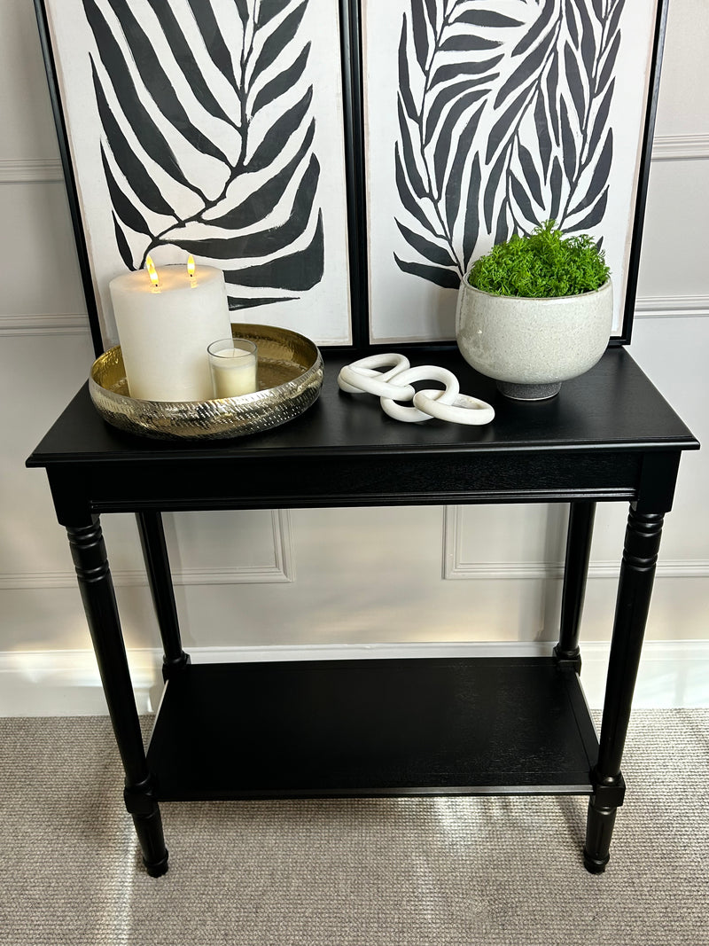 Black rectangular turned leg console table