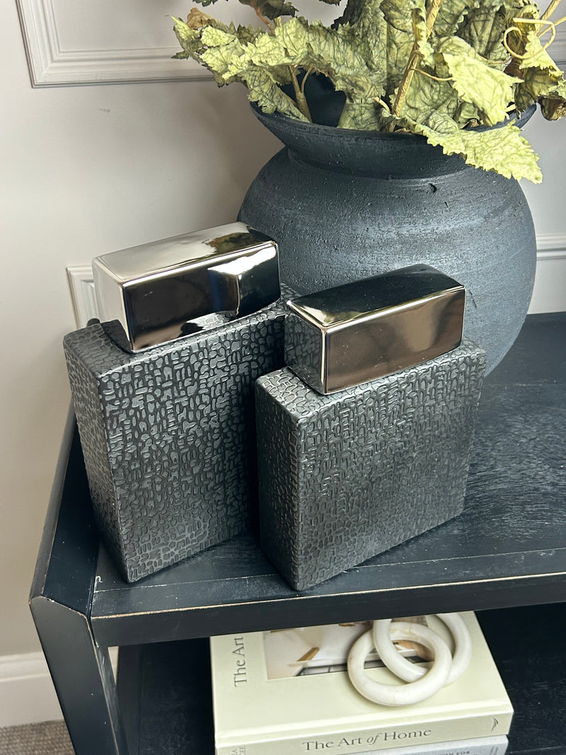 Black silver ceramic textured lidded ginger jars