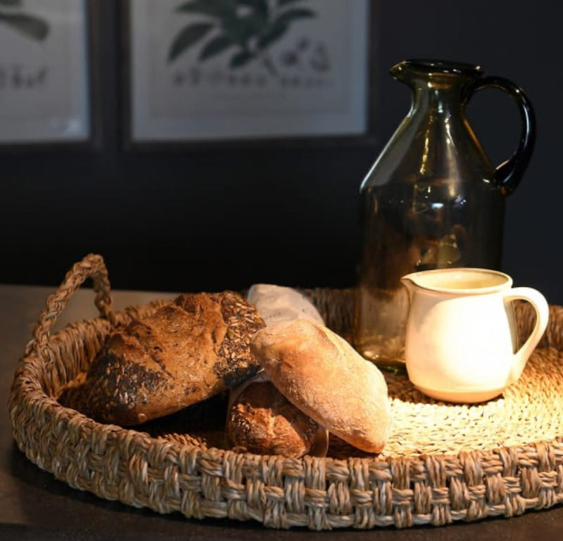 Large seagrass basket tray with handles 60cm